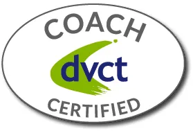 Zertifizierter Coach-Aufkleber mit den Worten 'Coach' und 'dvct' - Coaching Komplizin