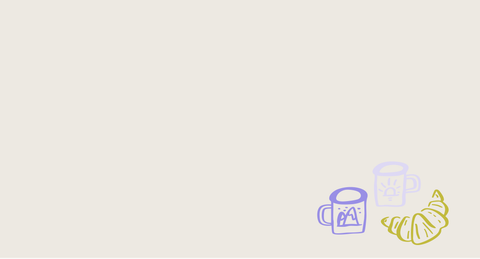 Das Bild ist ein Hintergrund in Beige, rechts unten sind zwei für die Mut Mach Lehre gezeichnete Emaille Becher und ein Croissant zu sehen.