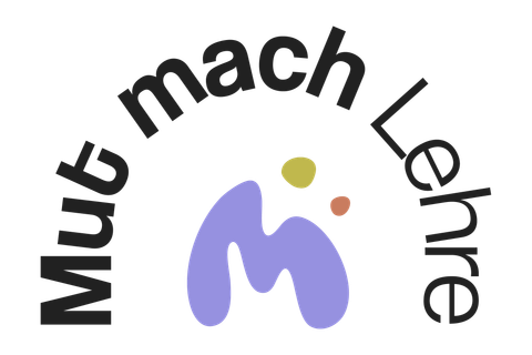 Buntes Logo mit der Aufschrift 'Mut mach Lehre' entworfen von Sanja.Studio | Das Brand Design Studio - Mut Mach Lehre