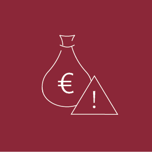 Geldbeutel mit Euro-Symbol und Warndreieck, Konzept für Venture Capital.