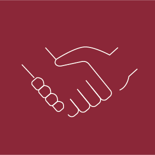 Handschlag-Symbol auf rotem Hintergrund. Symbol für Gesellschaftsrecht - TANJA BAUER-ROIKE ÜBERSETZT. Deutsch. Englisch. Rechtliches. Offizielles.