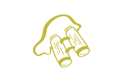 Handgezeichnetes Icon für die Mut Mach Lehre zeigt ein Fernglas in Pistaziengrün.