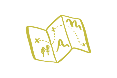 Handgezeichnetes Icon für die Mut Mach Lehre zeigt eine abstrakte Wanderkarte in Pistaziengrün.